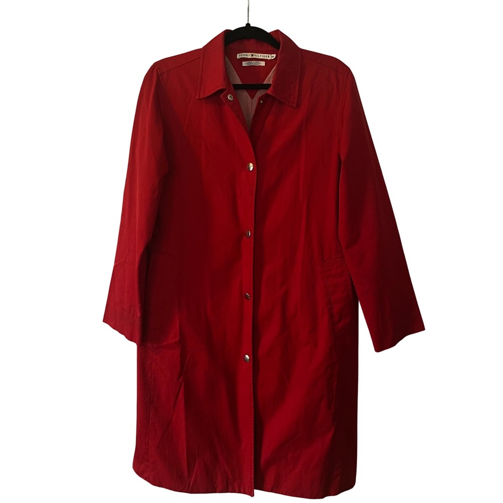 Tommy Hilfiger Red‎ Cotton Button Up Trench Coat Women's Size M